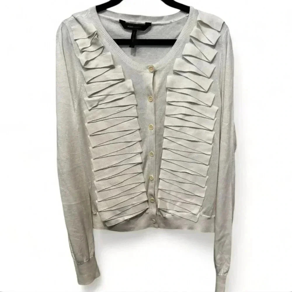 BCBGMAXAZRIA Katriana Girl's Off White Long Sleeve Cardigan Top Size Large
